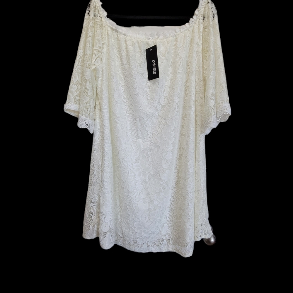 NWT 2XL Cream Over the Shoulder Lace Midi Dress